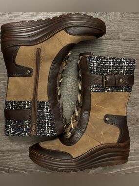 Bionica Brown and Dark Brown Mixed-Media Wedge Boots